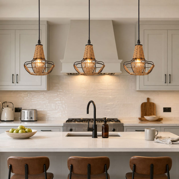 Lightsin Woven Rattan Cage Pendant Light for Natural Charm and Effortless Elegance Living and Home 