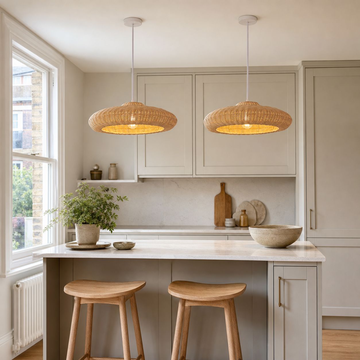 Lightsin Japanese Shell-Inspired Rattan Pendant Light Natural Serenity Lightsin UK 