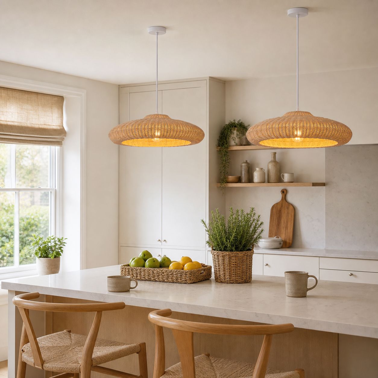 Lightsin Japanese Shell-Inspired Rattan Pendant Light Natural Serenity Lightsin UK 