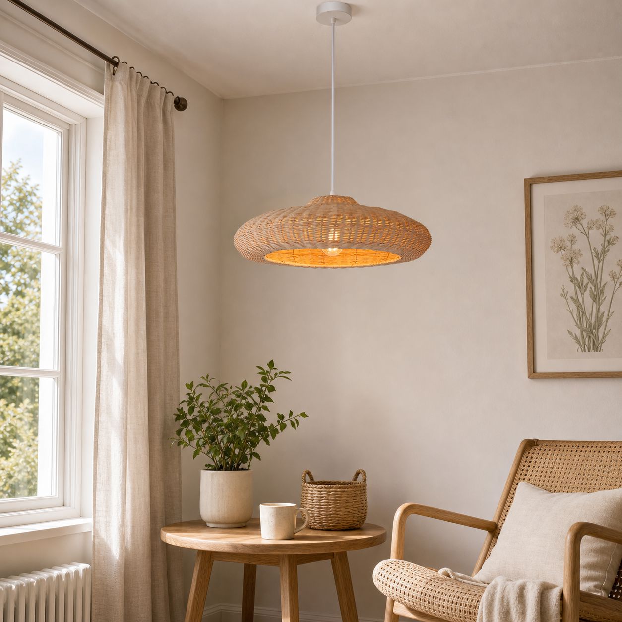 Lightsin Japanese Shell-Inspired Rattan Pendant Light Natural Serenity Lightsin UK 