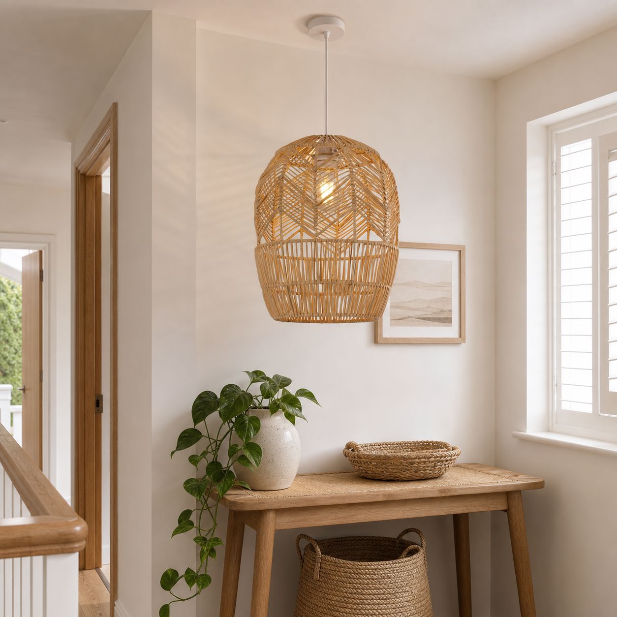 Lightsin Corrugated Elliptical Rattan Pendant Light for Living Room & Dining Room Lightsin UK 