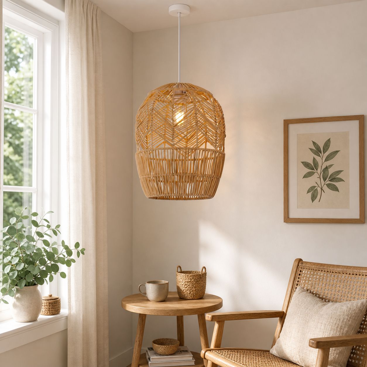 Lightsin Corrugated Elliptical Rattan Pendant Light for Living Room & Dining Room Lightsin UK 