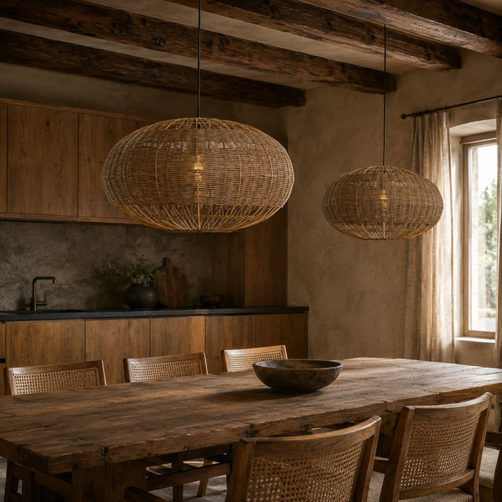Lightsin Handcrafted Rattan Pendant Light in Flat Round Basket Shape Lightsin UK
