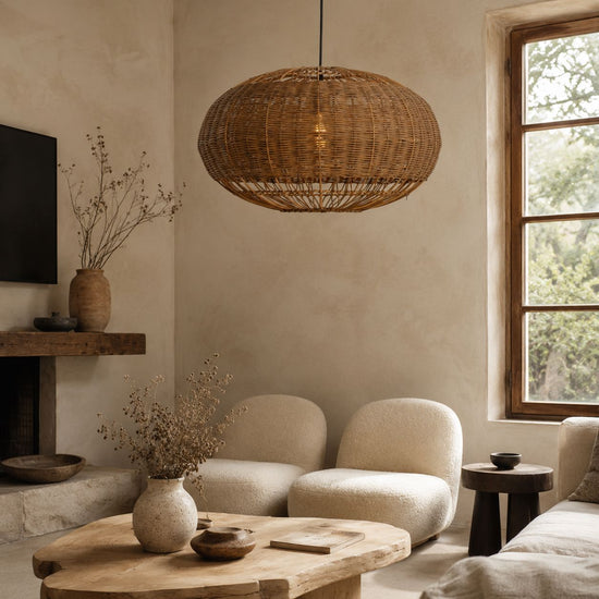 Lightsin Handcrafted Rattan Pendant Light in Flat Round Basket Shape Lightsin UK