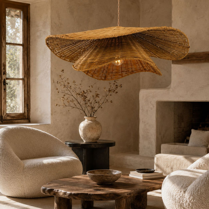 Lightsin Woven Rattan and Iron Pendant Light – Organic Ceiling Pendant Light for Dining Room, Living Room, and Modern Rustic Interiors Lightsin UK 