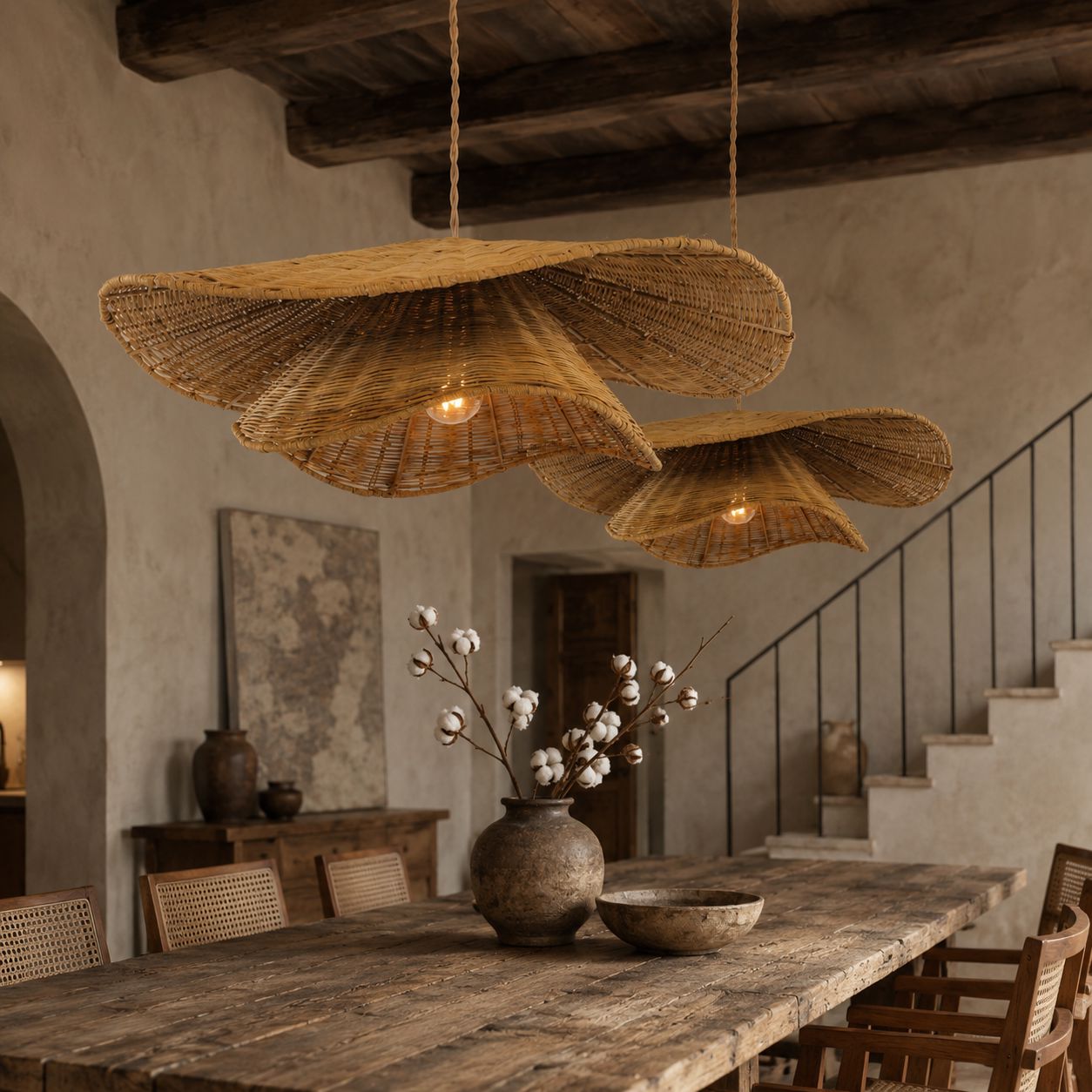 Lightsin Woven Rattan and Iron Pendant Light – Organic Ceiling Pendant Light for Dining Room, Living Room, and Modern Rustic Interiors Lightsin UK 