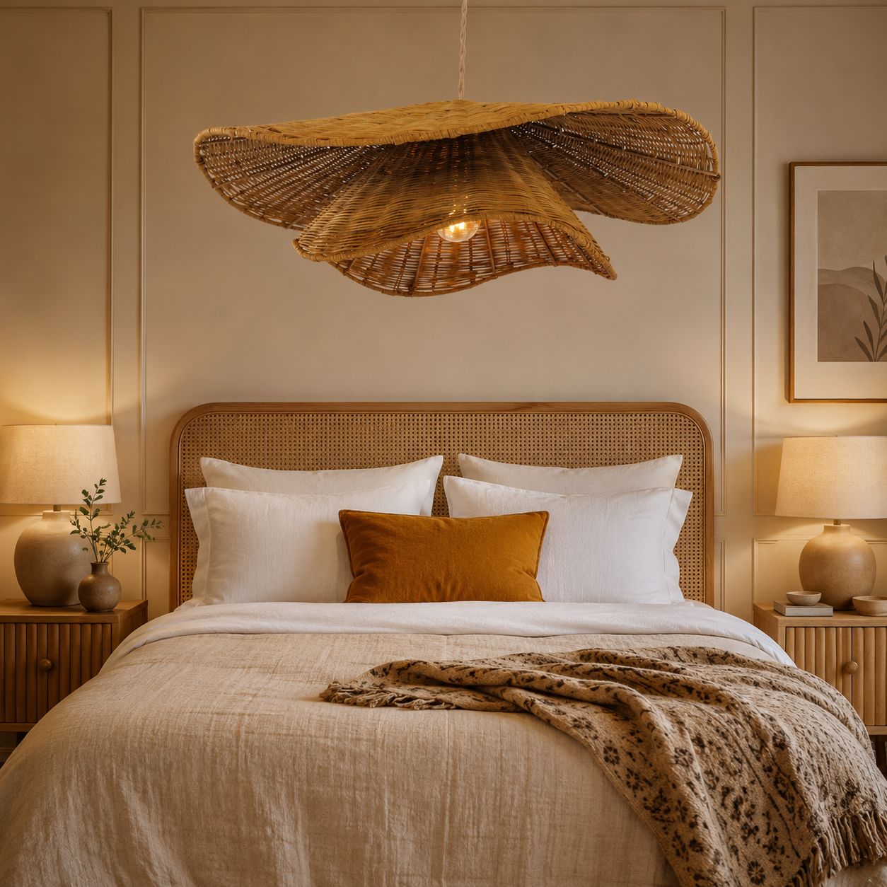 Lightsin Woven Rattan and Iron Pendant Light – Organic Ceiling Pendant Light for Dining Room, Living Room, and Modern Rustic Interiors Lightsin UK 