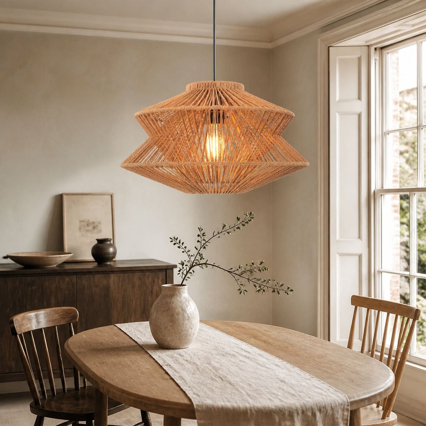 Lightsin Khaki Handwoven Paper Rope Pendant Light with Iron Frame Lightsin UK 