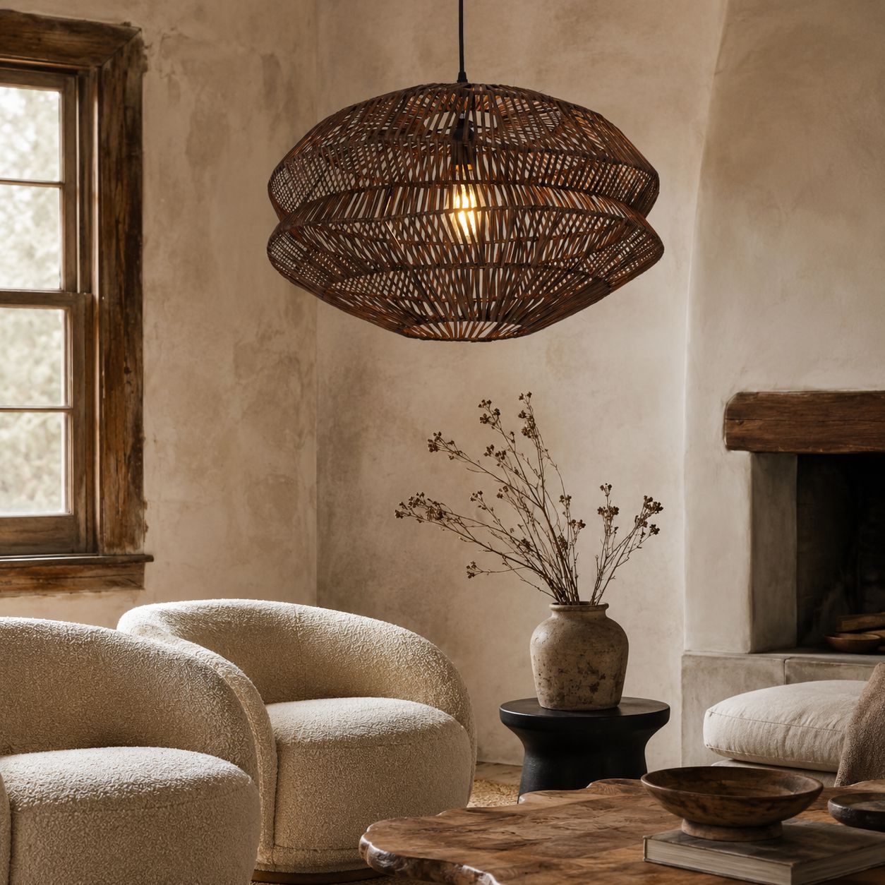 Lightsin Eco Friendly Rattan Pendant Light Handwoven Rustic Farmhouse Ceiling Light Lightsin UK 