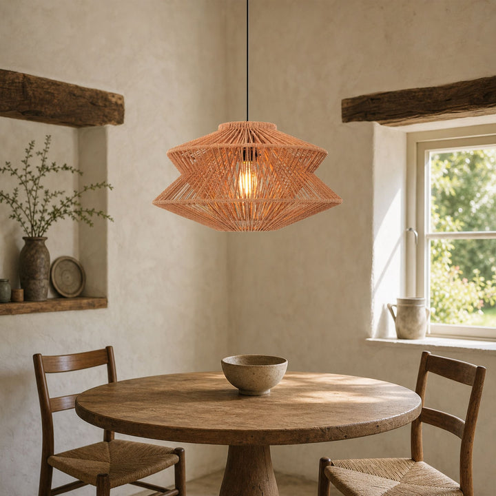 Lightsin Khaki Handwoven Paper Rope Pendant Light with Iron Frame Lightsin UK 
