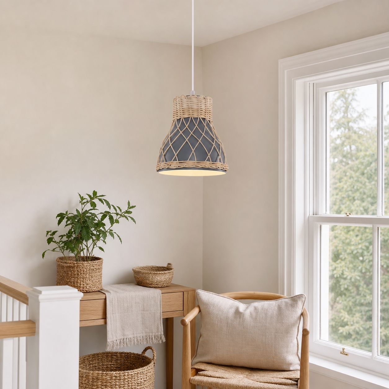 Lightsin Modern Rattan Pendant Light Available in Grey, Pink, and White Lightsin UK 