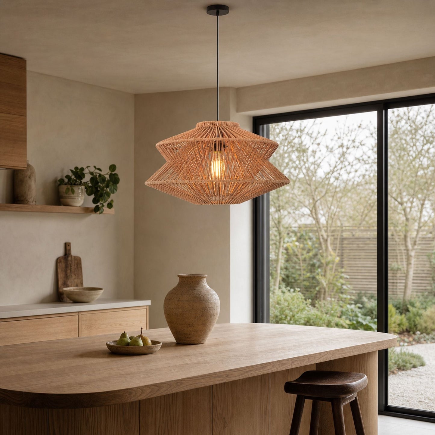 Lightsin Khaki Handwoven Paper Rope Pendant Light with Iron Frame Lightsin UK 