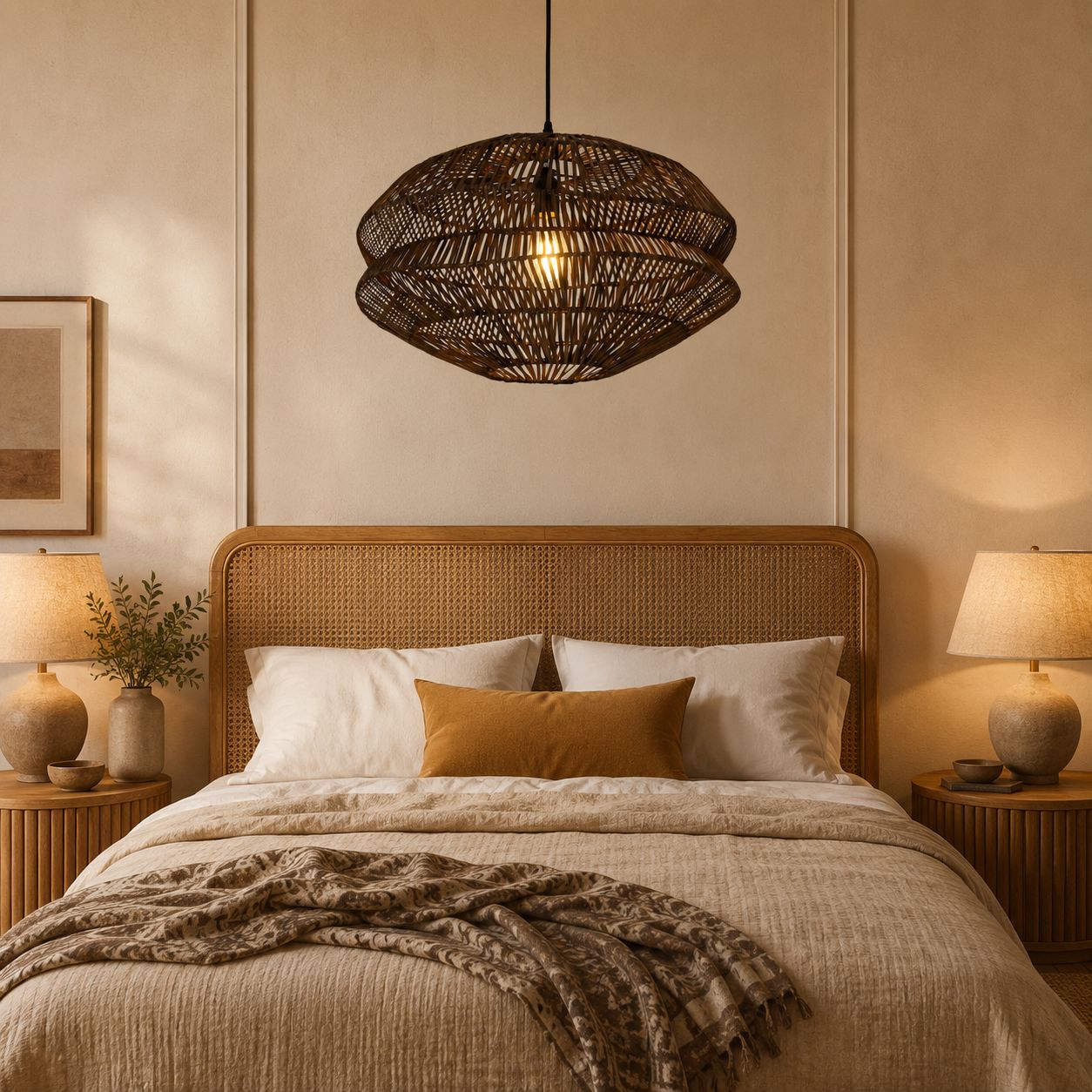 Lightsin Eco Friendly Rattan Pendant Light Handwoven Rustic Farmhouse Ceiling Light Lightsin UK 