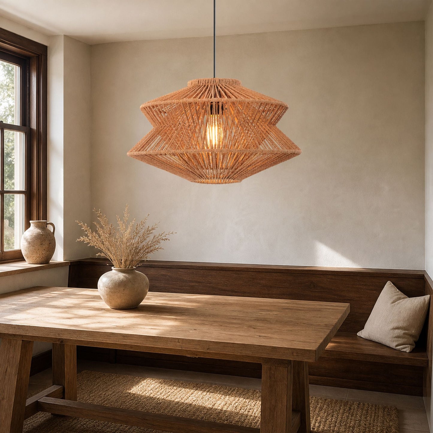 Lightsin Khaki Handwoven Paper Rope Pendant Light with Iron Frame Lightsin UK 