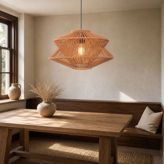 Lightsin Khaki Handwoven Paper Rope Pendant Light with Iron Frame Lightsin UK 