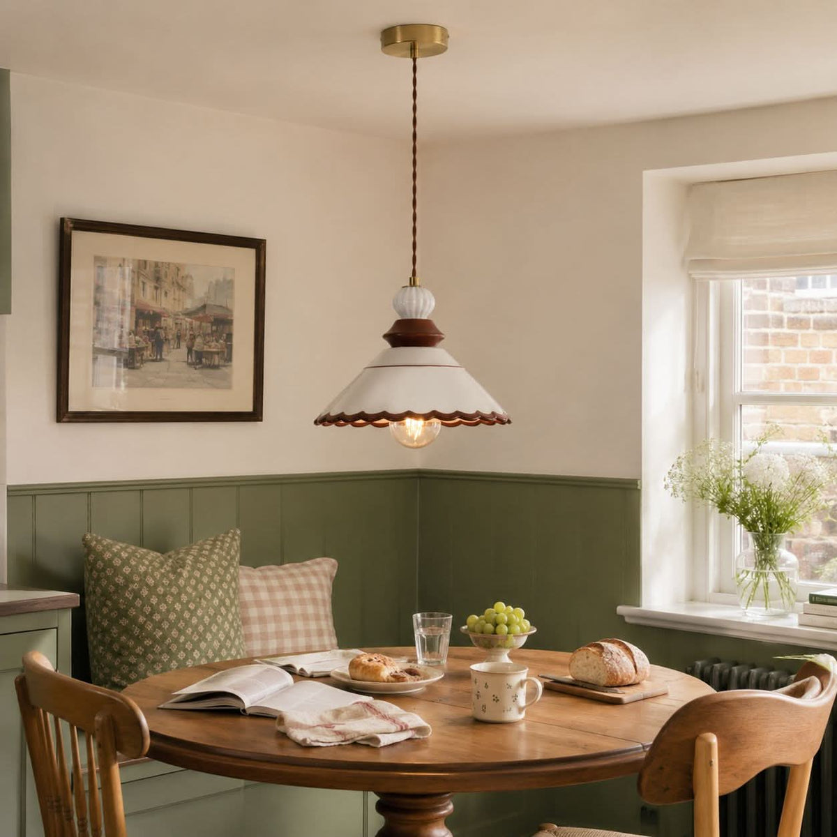 brown ceramic lace pendant light with shade and canopy details