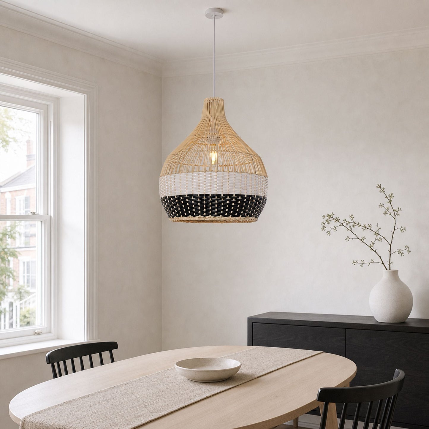 Lightsin Monochrome Japanese Style Handwoven Rattan Pendant Light Lightsin UK 