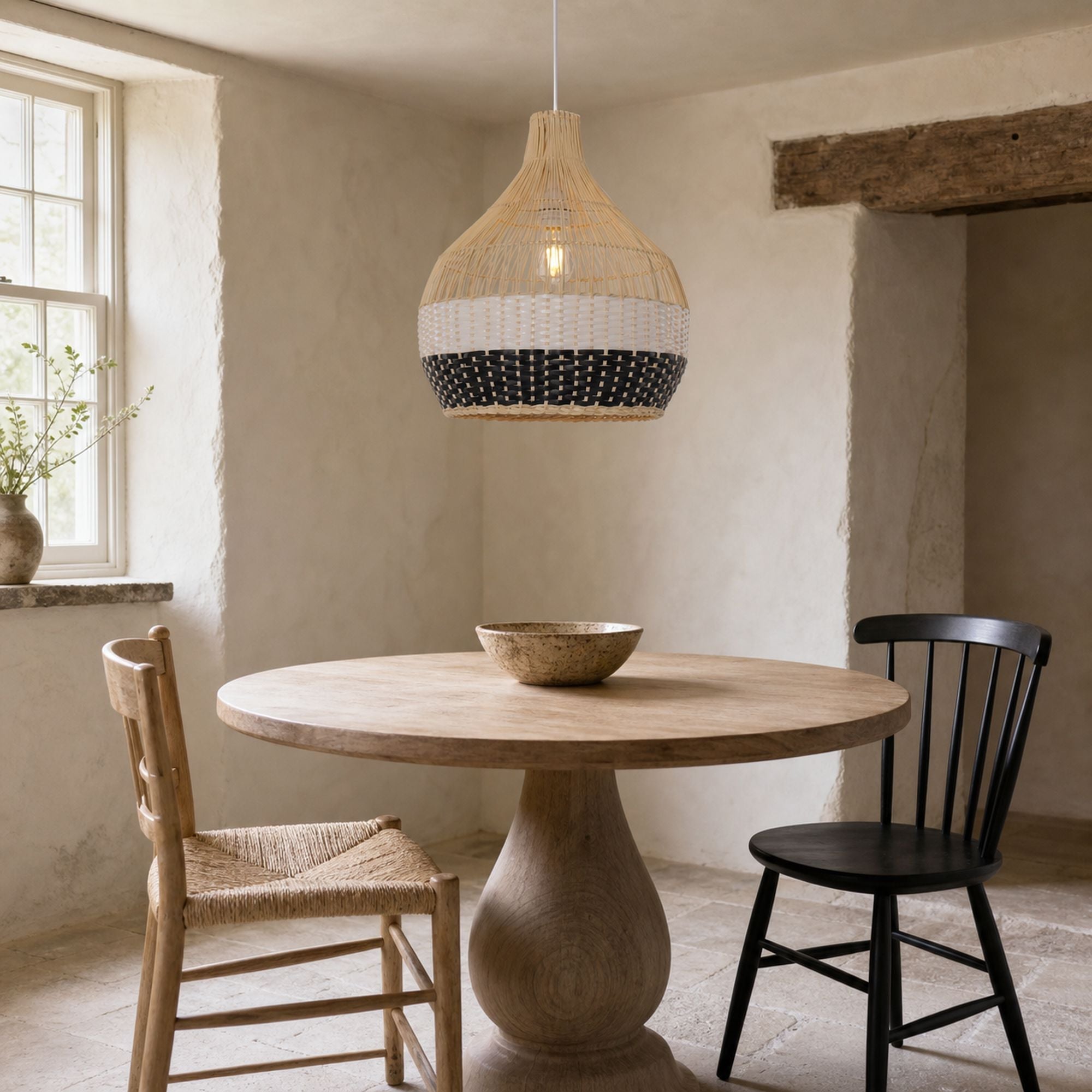 Lightsin Monochrome Japanese Style Handwoven Rattan Pendant Light Lightsin UK 