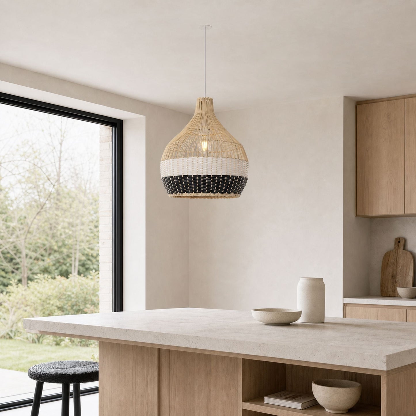 Lightsin Monochrome Japanese Style Handwoven Rattan Pendant Light Lightsin UK 