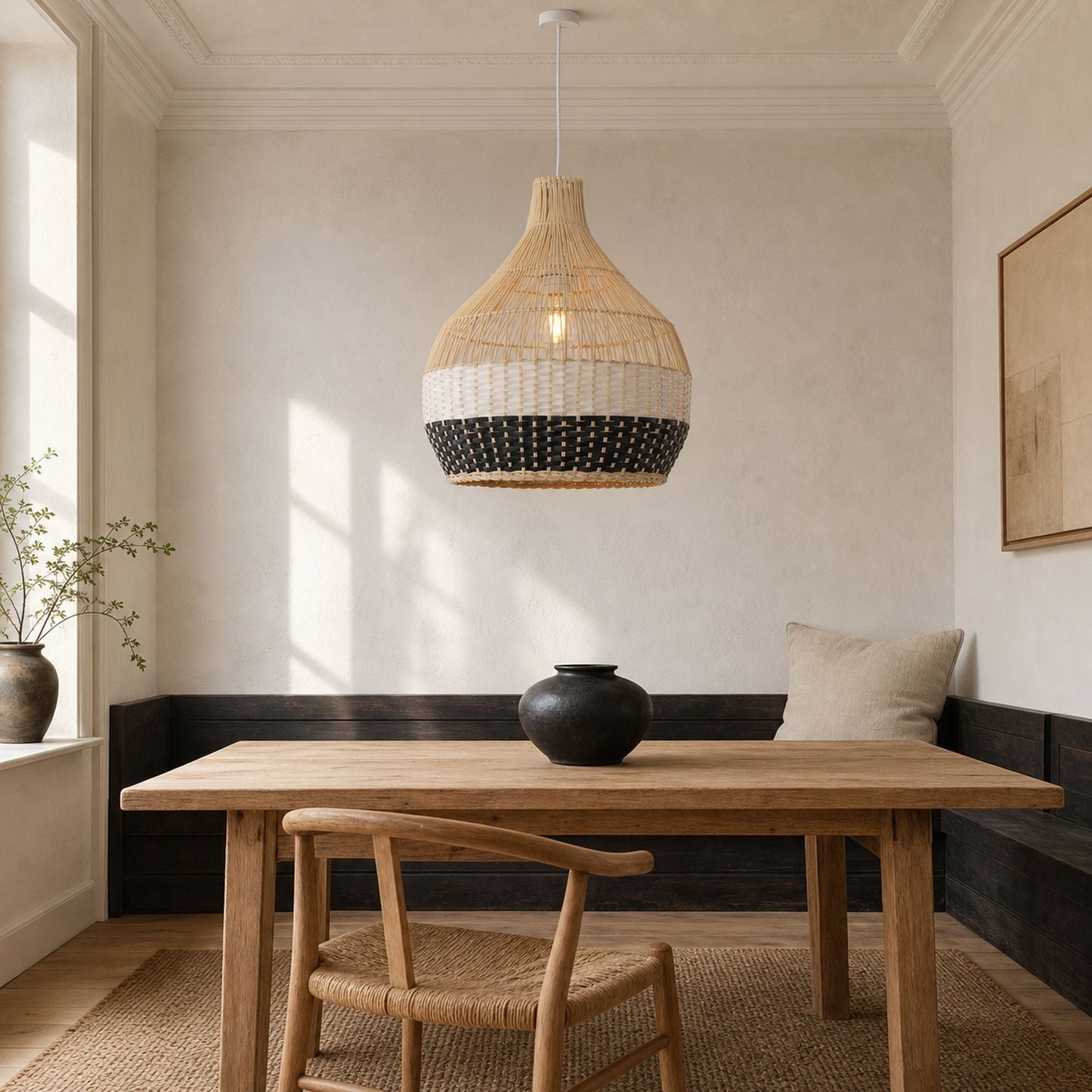 Lightsin Monochrome Japanese Style Handwoven Rattan Pendant Light Lightsin UK 