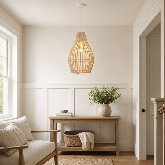 Lightsin Natural Rattan and Bamboo Pendant Light with Iron Frame Lightsin UK 