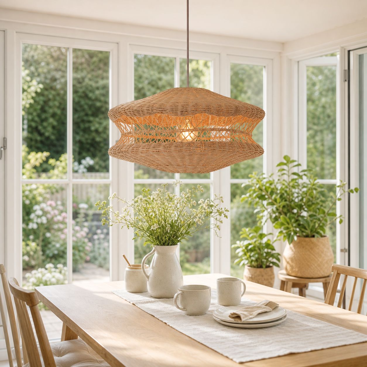Lightsin Bohemian Wicker Hanging Lamp with Layered Woven Structure Lightsin UK 