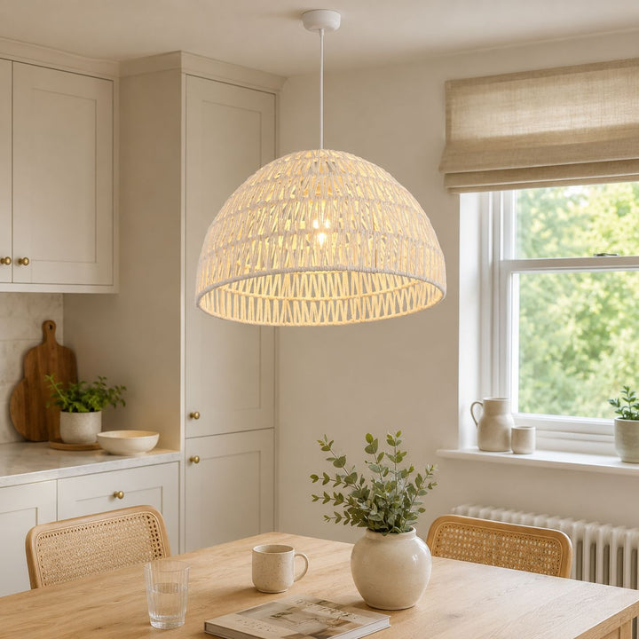 Lightsin Eco-Friendly Handwoven White Rope Ceiling Pendant Light for Bedroom, Kitchen & Living Room Lightsin UK 