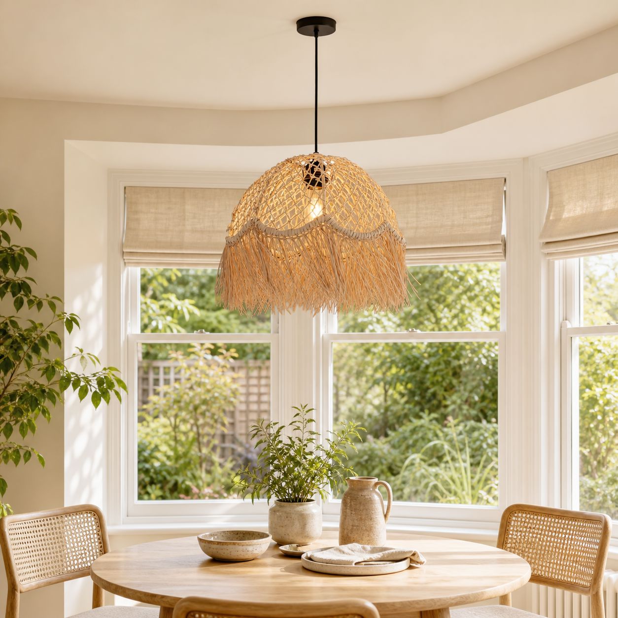 Lightsin Bohemian Woven Rattan Dome Pendant Light for Cozy Interiors Lightsin UK 