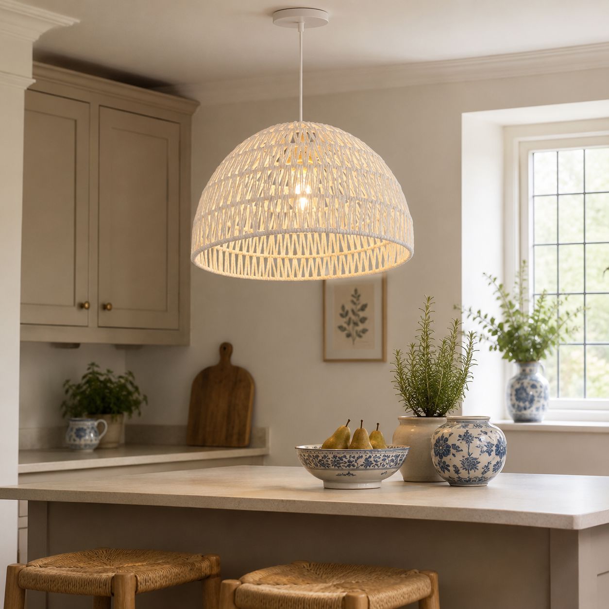 Lightsin Eco-Friendly Handwoven White Rope Ceiling Pendant Light for Bedroom, Kitchen & Living Room Lightsin UK 