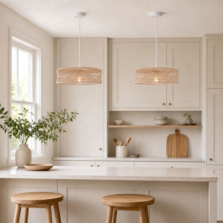 Lightsin Shallow Rattan Pendant Light for Kitchen Island Dining Area or Reading Corner Lightsin UK 