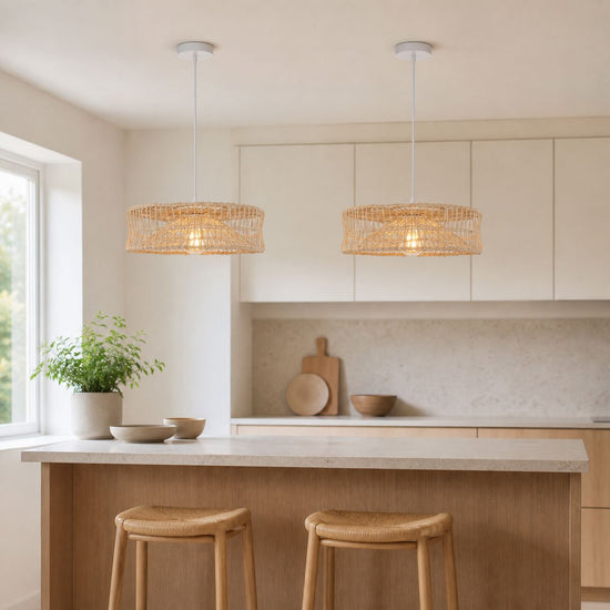Lightsin Shallow Rattan Pendant Light for Kitchen Island Dining Area or Reading Corner Lightsin UK 