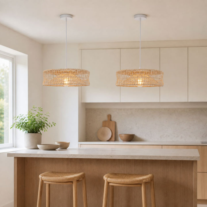Lightsin Shallow Rattan Pendant Light for Kitchen Island Dining Area or Reading Corner Lightsin UK 