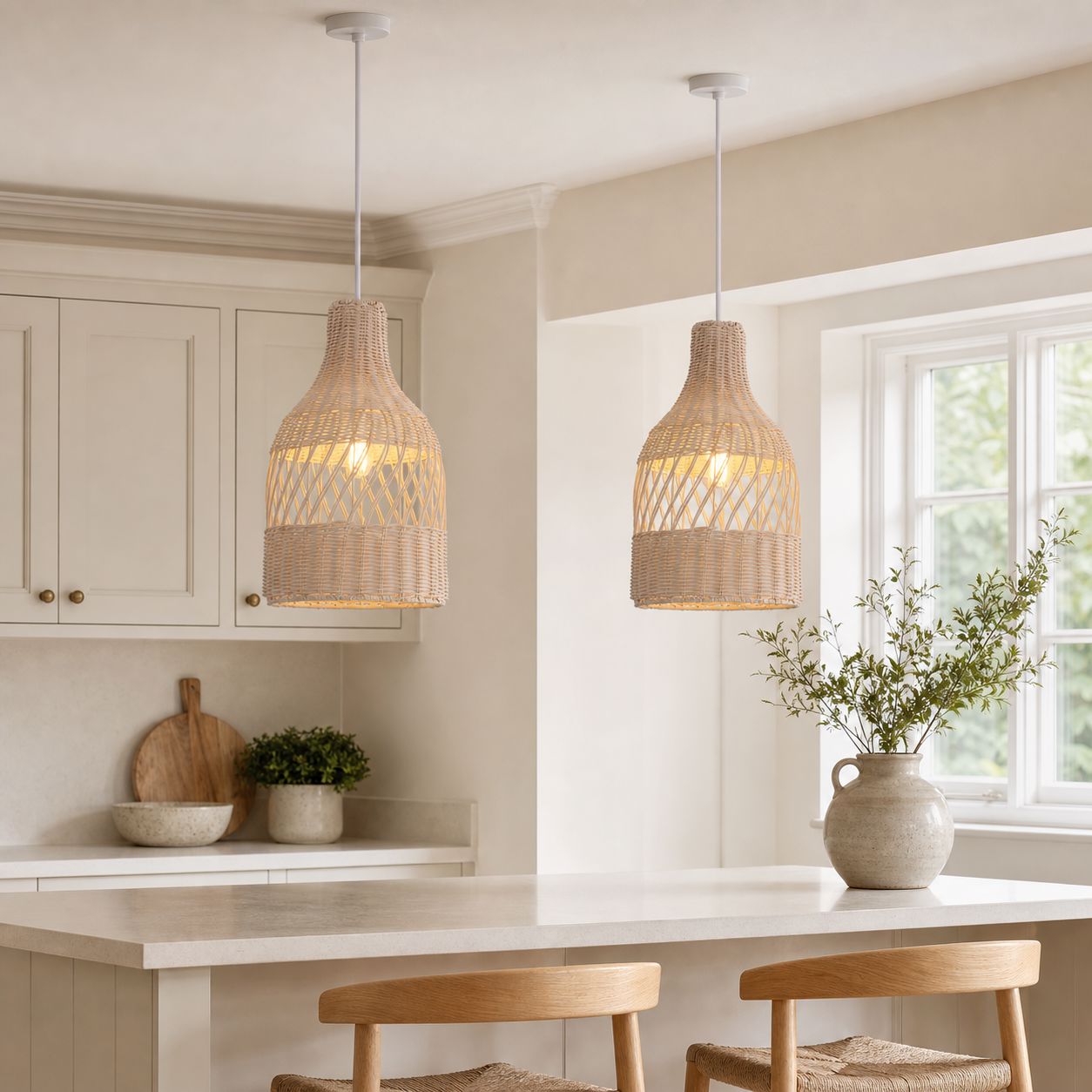 Lightsin Sustainable Handwoven White Rattan Light Fixture Lightsin UK 