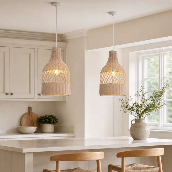 Lightsin Sustainable Handwoven White Rattan Light Fixture Lightsin UK 