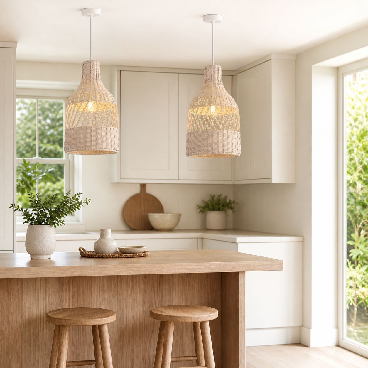 Lightsin Sustainable Handwoven White Rattan Light Fixture Lightsin UK 
