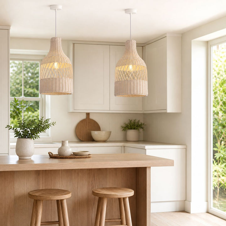 Lightsin Sustainable Handwoven White Rattan Light Fixture Lightsin UK 