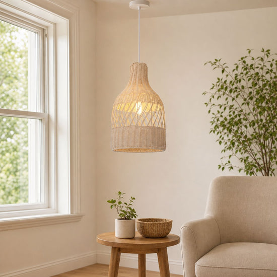 Lightsin Sustainable Handwoven White Rattan Light Fixture Lightsin UK 