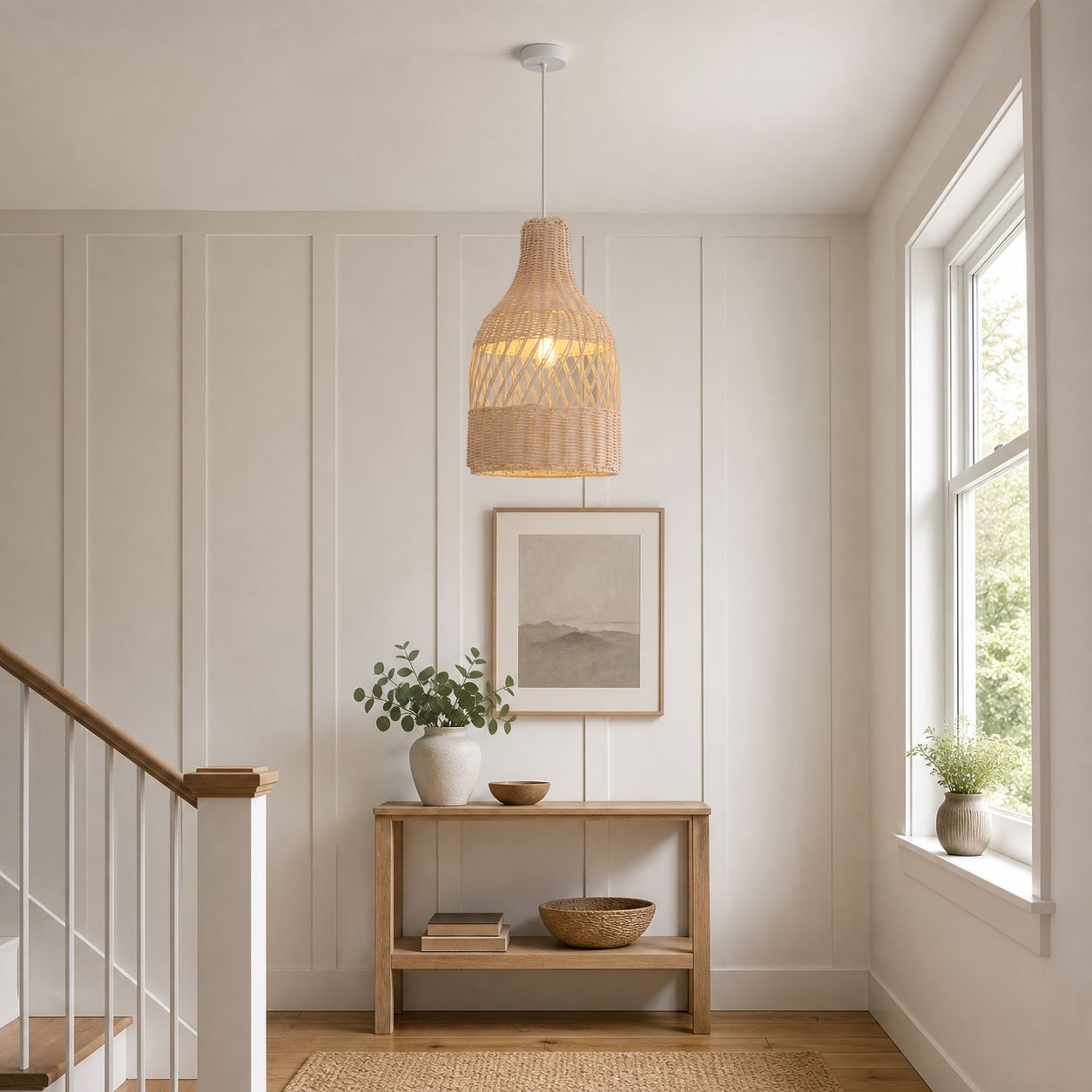 Lightsin Sustainable Handwoven White Rattan Light Fixture Lightsin UK 