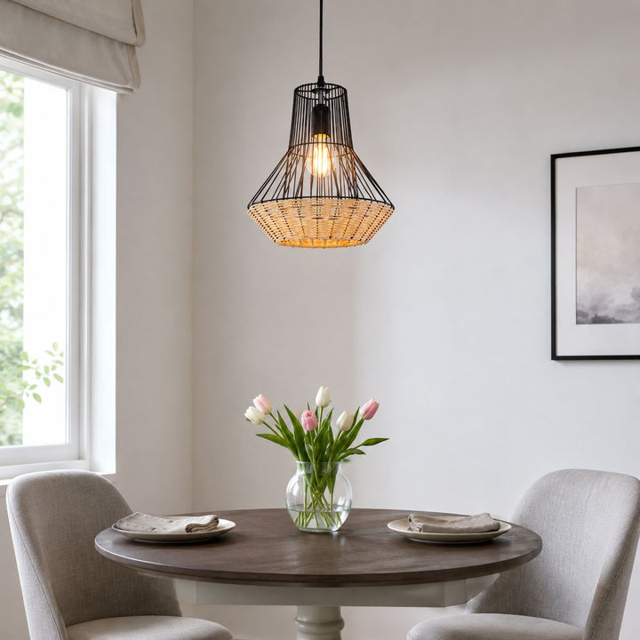 Glyph-Lightsin Geometric Rattan and Iron Pendant Light for Dining, Kitchen, and Living Rooms Lightsin UK 