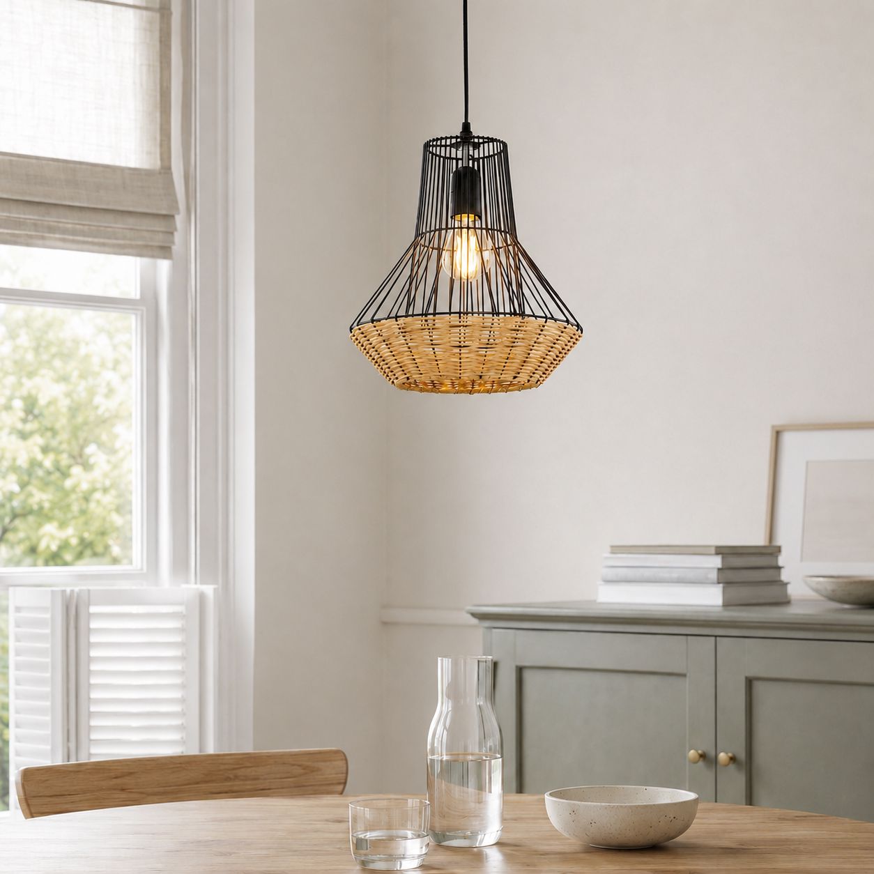 Glyph-Lightsin Geometric Rattan and Iron Pendant Light for Dining, Kitchen, and Living Rooms Lightsin UK 