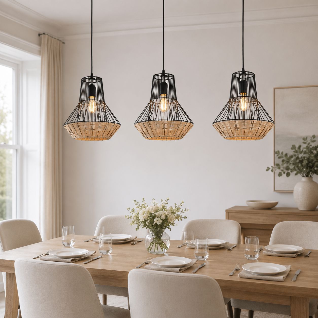 Glyph-Lightsin Geometric Rattan and Iron Pendant Light for Dining, Kitchen, and Living Rooms Lightsin UK 
