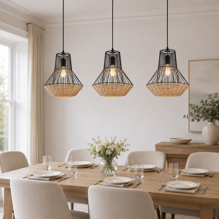 Glyph-Lightsin Geometric Rattan and Iron Pendant Light for Dining, Kitchen, and Living Rooms Lightsin UK 