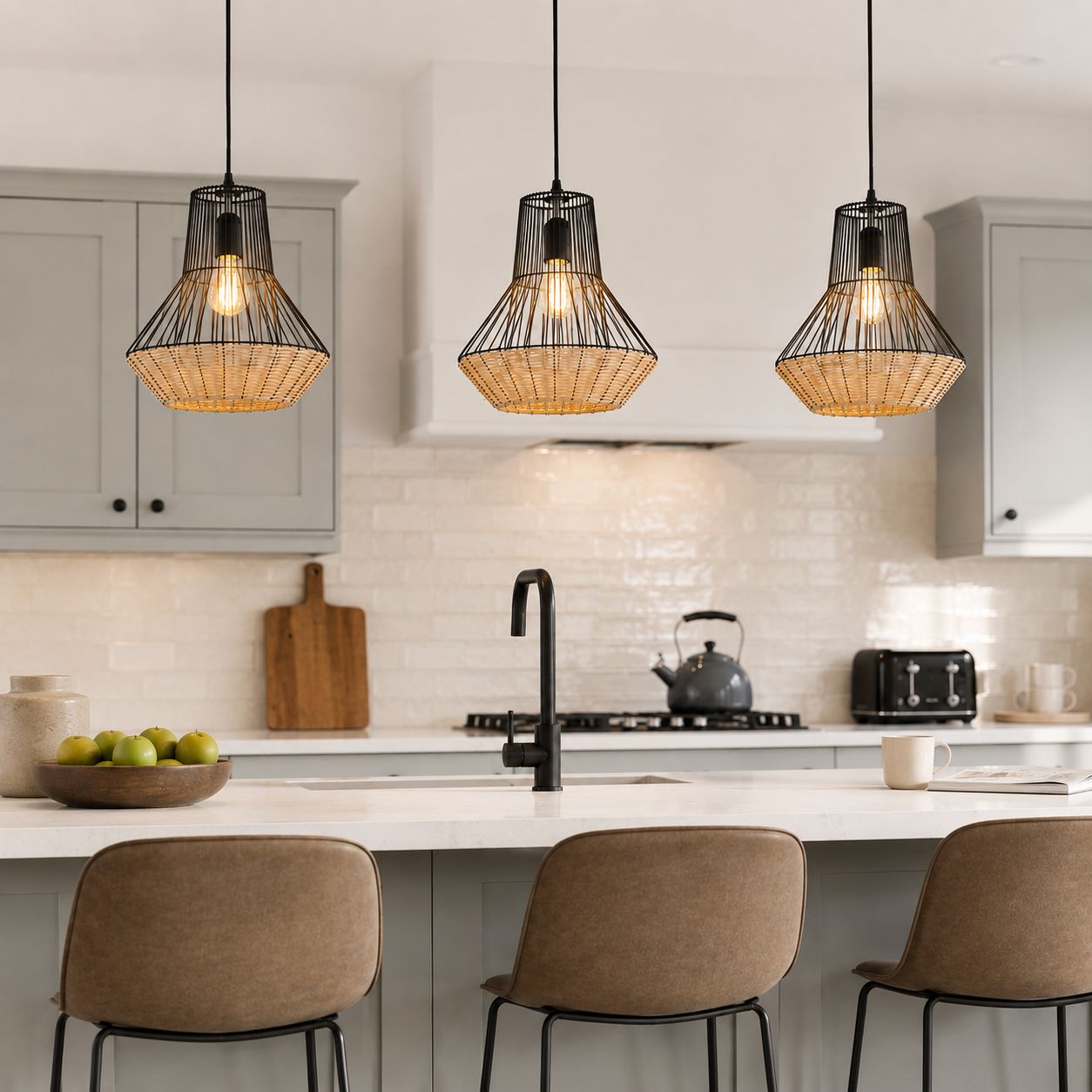 Glyph-Lightsin Geometric Rattan and Iron Pendant Light for Dining, Kitchen, and Living Rooms Lightsin UK 
