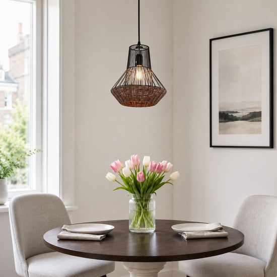 Glyph-Lightsin Geometric Rattan and Iron Pendant Light for Dining, Kitchen, and Living Rooms Lightsin UK 