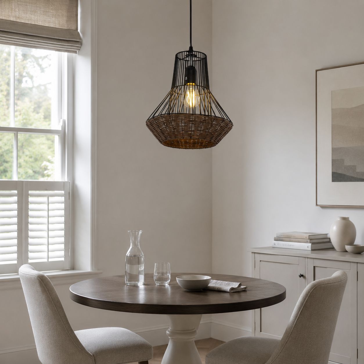 Glyph-Lightsin Geometric Rattan and Iron Pendant Light for Dining, Kitchen, and Living Rooms Lightsin UK 