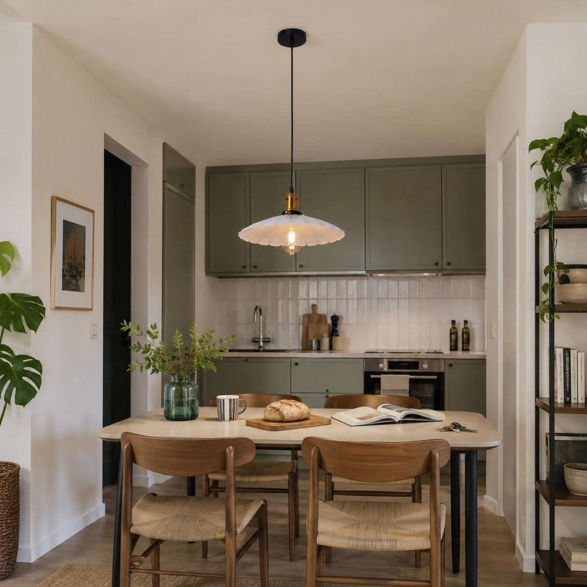 white iron pendant light with shade and canopy details