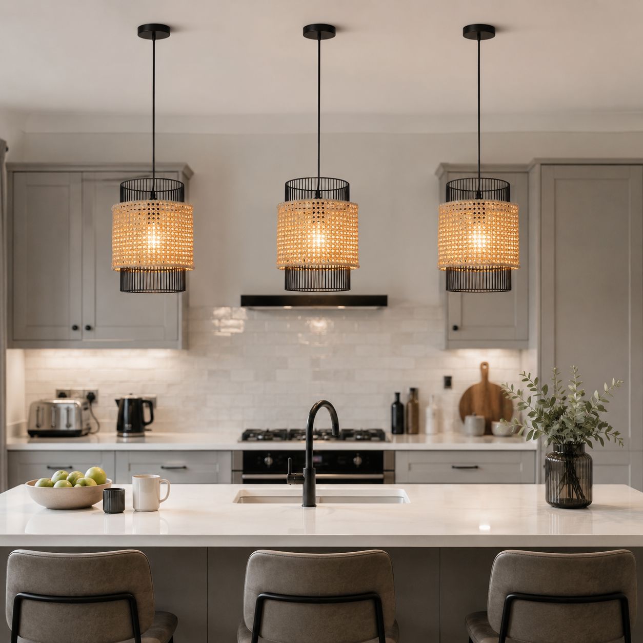 Glyph-Lightsin Elegant Black Frame with Handwoven Rattan Pendant Light Lightsin UK 