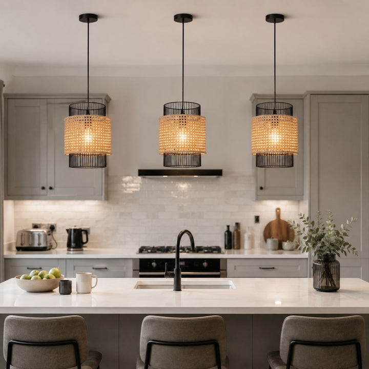 Glyph-Lightsin Elegant Black Frame with Handwoven Rattan Pendant Light Lightsin UK 