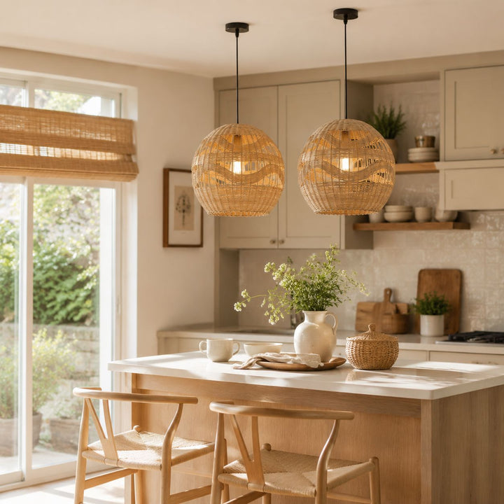 Lightsin Handwoven Rattan Pendant Light – Boho-Chic Ceiling Pendant Light for Dining Rooms, Living Spaces, and Wicker Interior Lighting Lightsin UK 