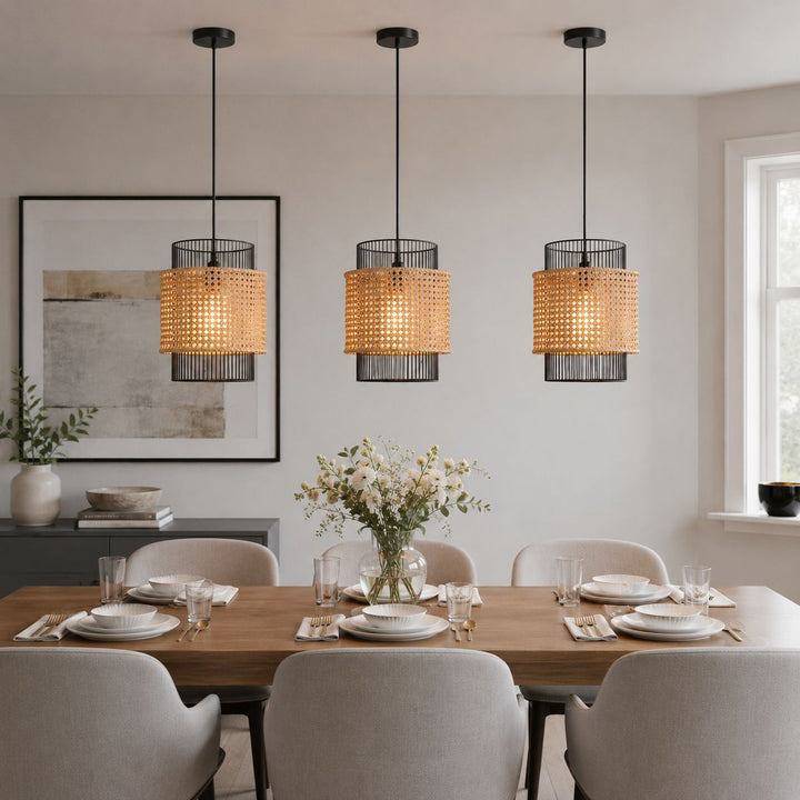 Glyph-Lightsin Elegant Black Frame with Handwoven Rattan Pendant Light Lightsin UK 